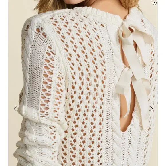 New with tags, VENUS Bow Tie Crochet Sweater, Cream, Size XL - Picture 3 of 15